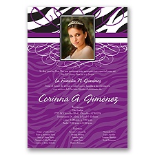 Zebra Stripe Photo Quinceanera Invitation - Purple