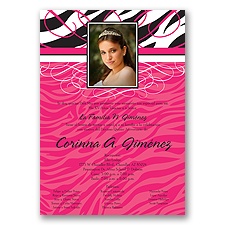Zebra Stripe Photo Quinceanera Invitation - Pink