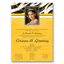 Zebra Stripe Photo Quinceanera Invitation - Yellow