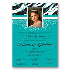 Zebra Stripe Photo Quinceanera Invitation - Peacock