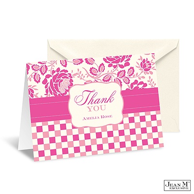 Gingham Rose Thank You Card