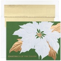 White Poinsettia on Green Century Boxed Holiday Card