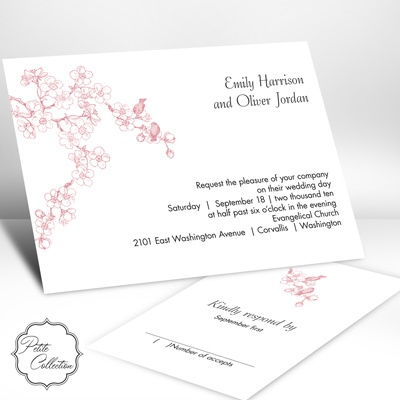 Birds in Cherry Blossoms Petal Invitation