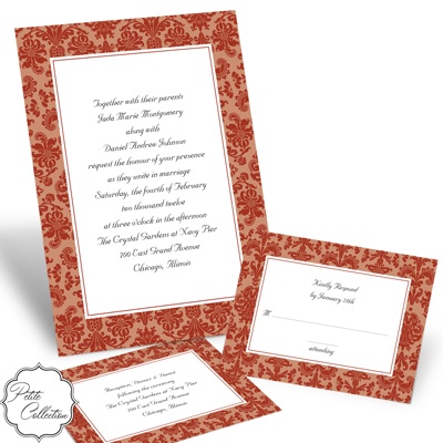 This invitation's classic damask design appeals to the most refined of 