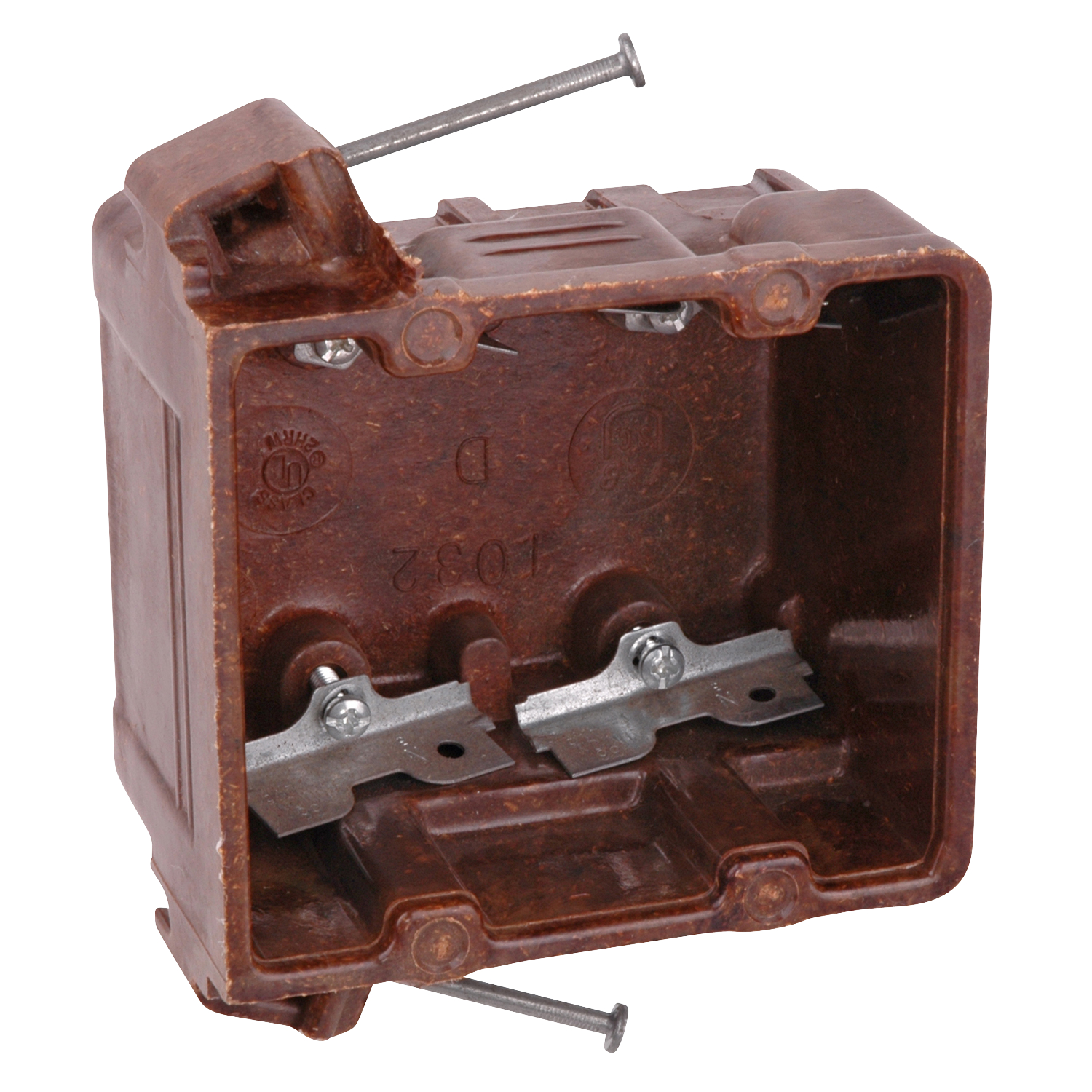Product image for Carlon 1032-C 2-Gang Brown Phenolic Outlet Box w/ Angled Nails, High Clamps, 2-11/16" Deep, 27.5cu.in