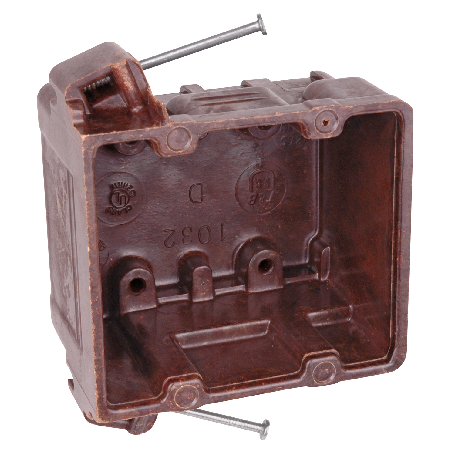 Product image for Carlon 1032-UB 2-Gang Brown Phenolic Outlet Box w/ Angled Nails, #36 Clamps, 2-11/16" Deep, 27.5cu.in
