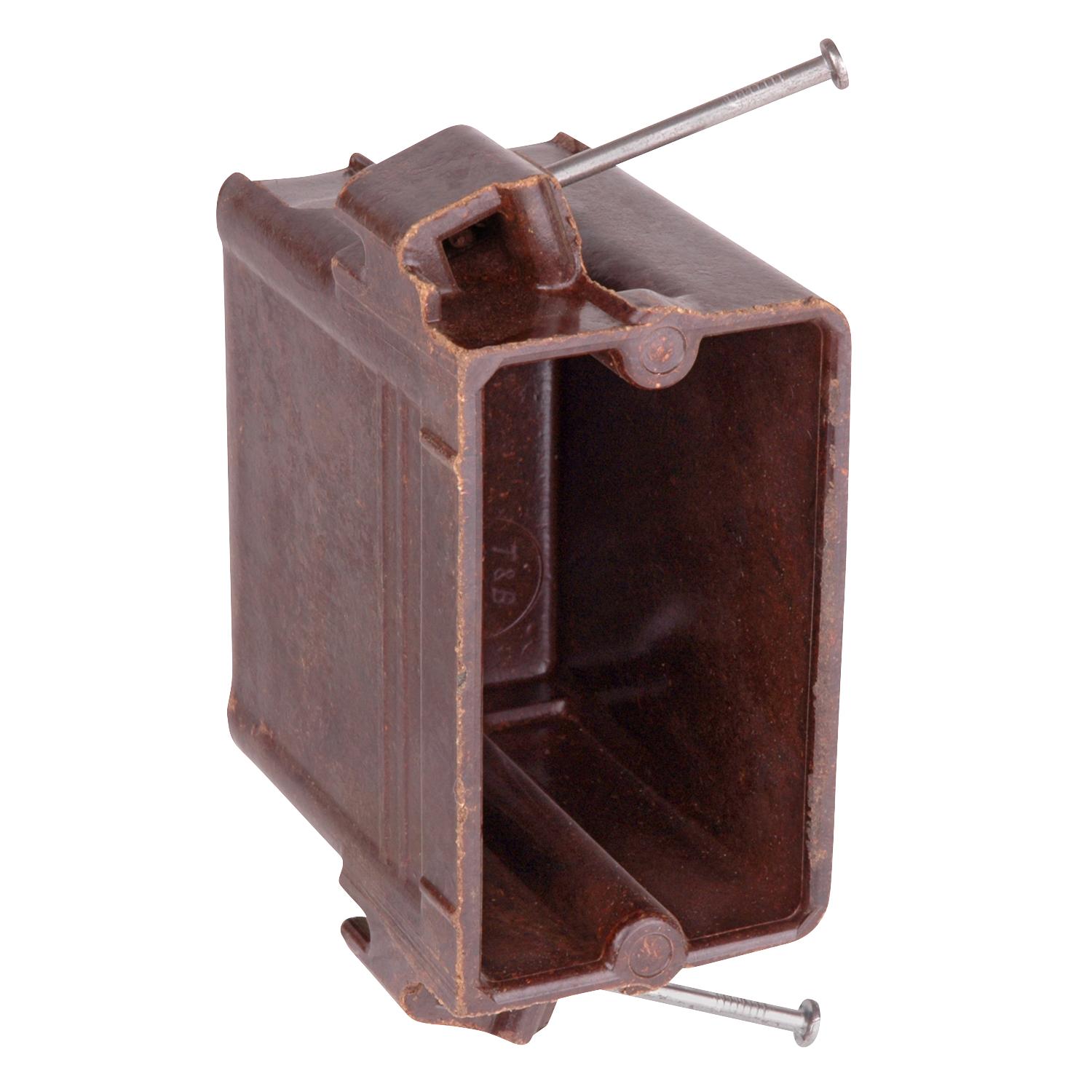 Product image for Carlon 1040 1-Gang Brown Phenolic Outlet Box w/ Compound Angled Nails, 3-1/8" Deep, 18.0cu.in