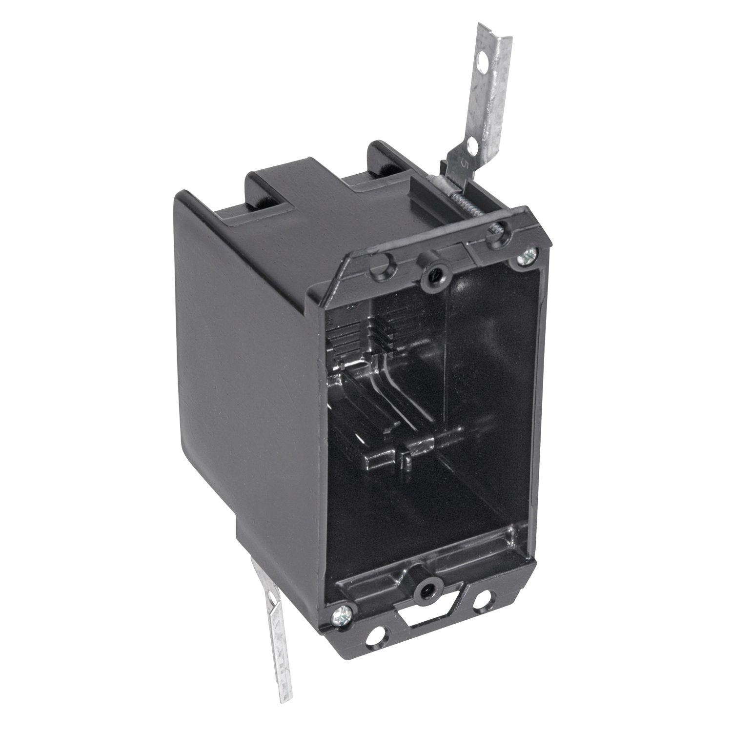 Product image for Carlon 114-OW 1-Gang Black Polycarbonate Outlet Box with Swing-Ear Brackets, 14 cu.in.
