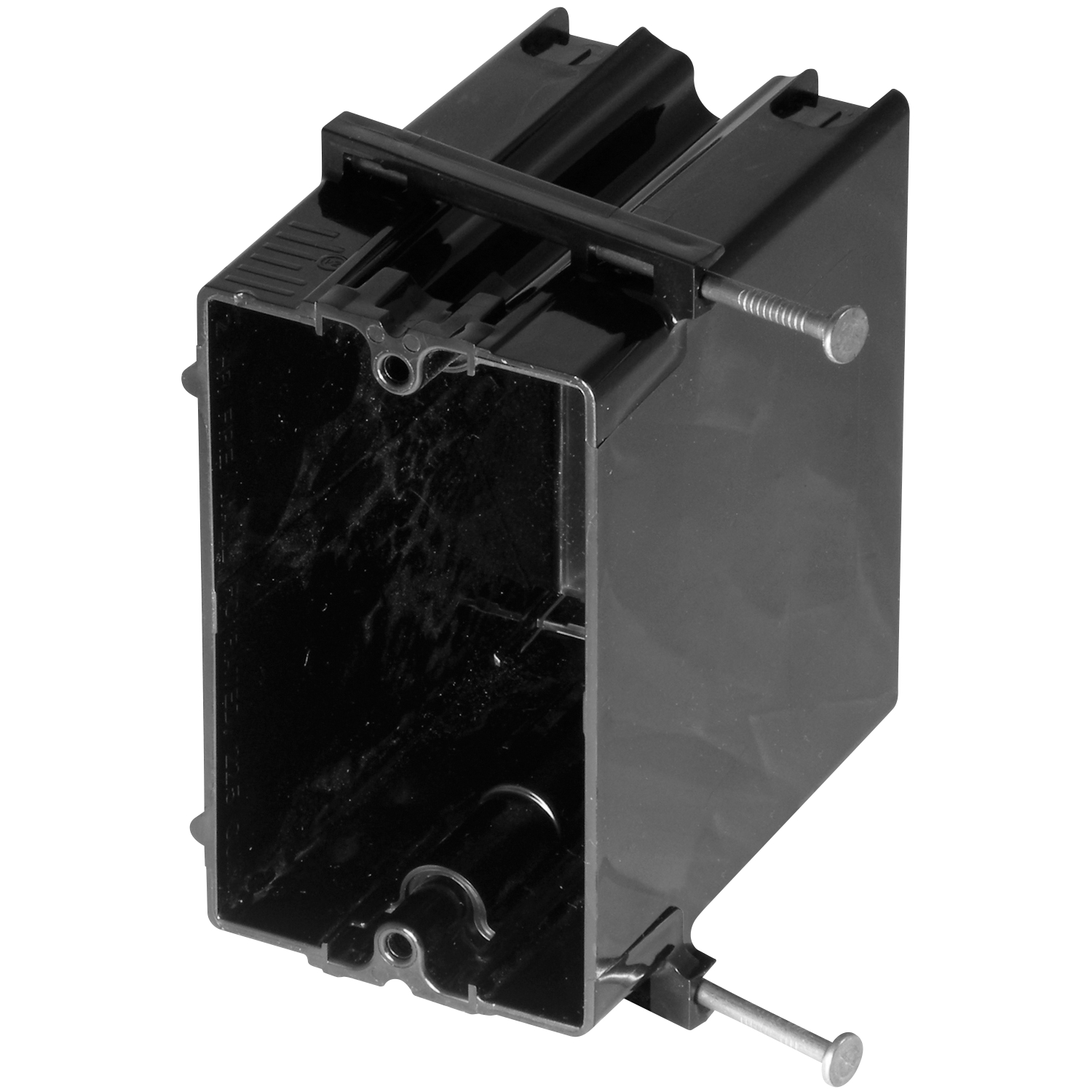 Product image for Carlon 122-N 1-Gang Black Polycarbonate Outlet Box with Angled Side Nails, 22.5 cu.in.
