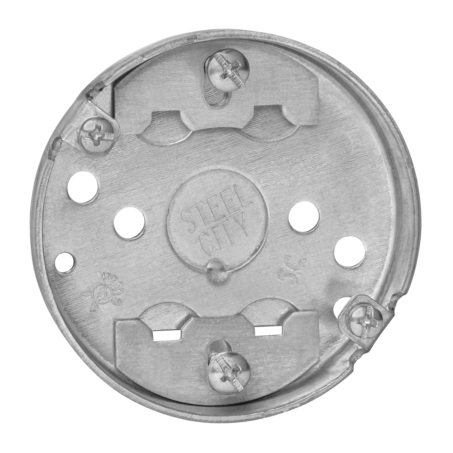 Product image for Steel City 36115-C30 3-1/4 Inch Diameter 4cu.in Volume Round Steel Box with 1/2 Inch Knockout and Clamp