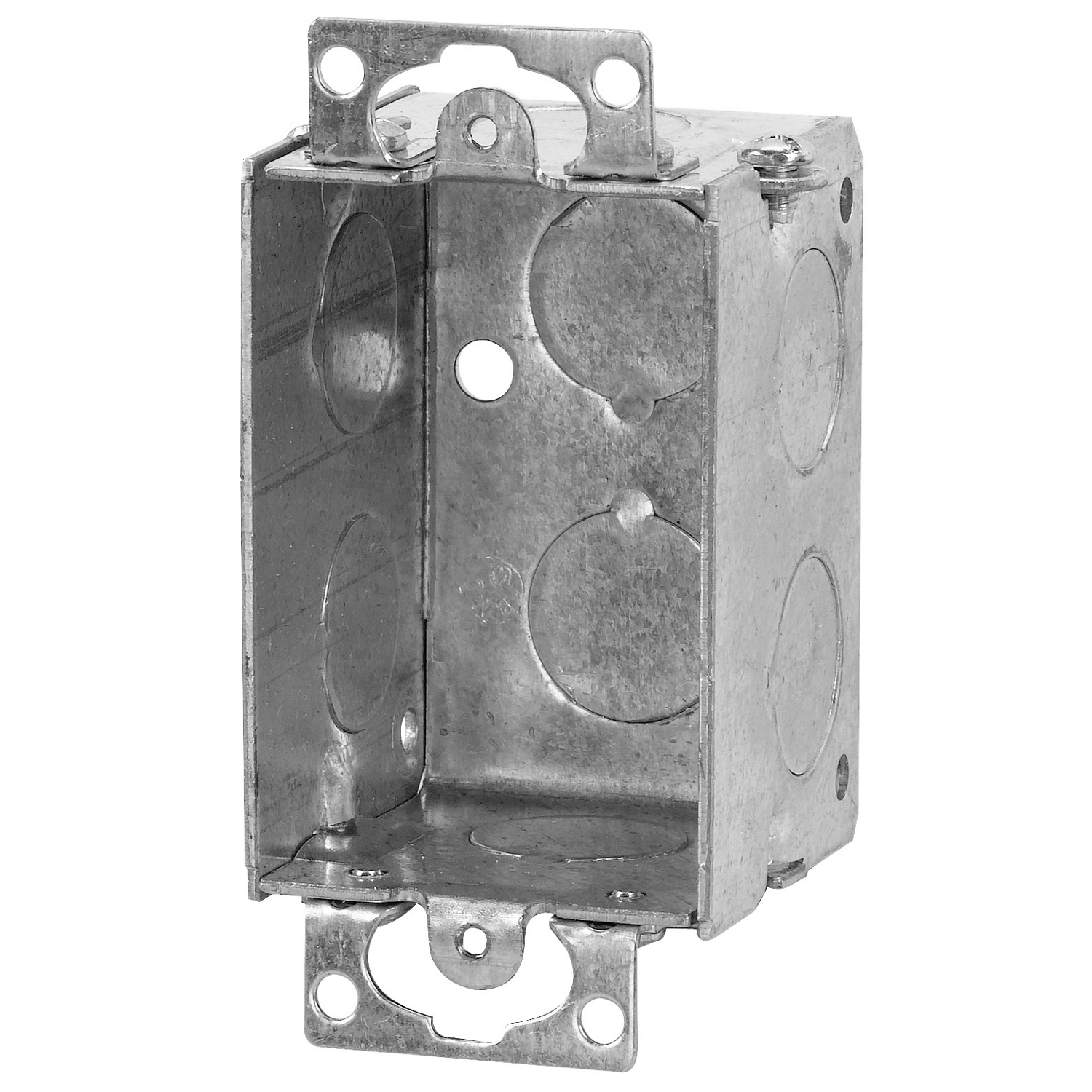 Steel City® Switch Box, Gangable, 1 Outlet, 1 Gang, 8 Knockouts, 1/2 in Knockout, Knockout Cable Entry, 10 cu-in Capacity, Steel, Electro-Galvanized, Silver, 2 in H x 2 in W x 1/2 in D Dimensions