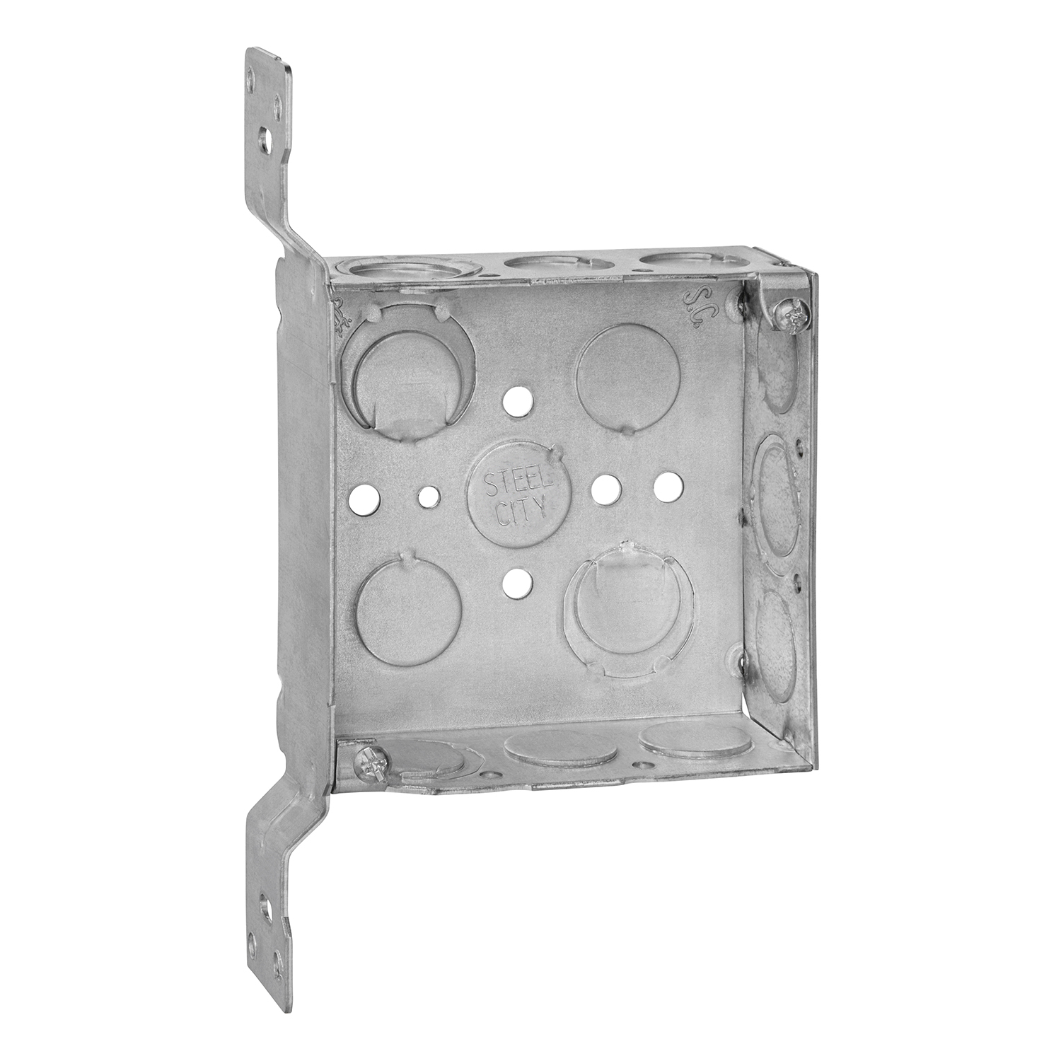 B-Bracket and 1/2-Inch and 3/4-Inch Eccentric Knockouts Thomas & Betts Steel City 52151-BN Pre-Galvanized Steel Square Box with C-5 Non-Metallic Cable Clamps