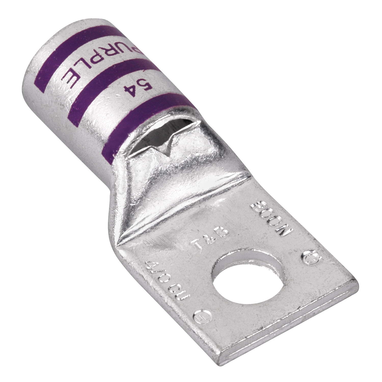 Product image for Thomas & Betts 54112 Copper 1-Hole Lug - Standard Barrel - Purple - 4/0AWG, 3/8"bolt