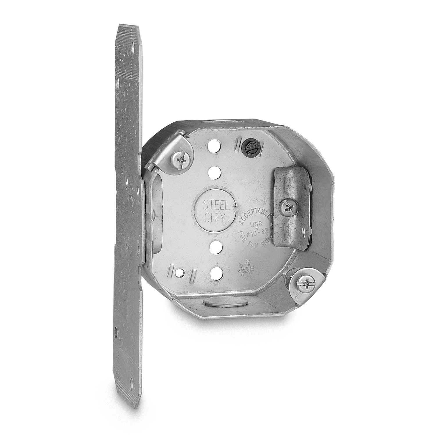 Octagon Box, 22.5 Cubic Inches, 4 Inch Diameter x 2-1/8 Inches Deep, 1/2 Inch Knockouts, Pre-Galvanized Steel, Drawn Construction, with Ground Screw, For use with Conduit