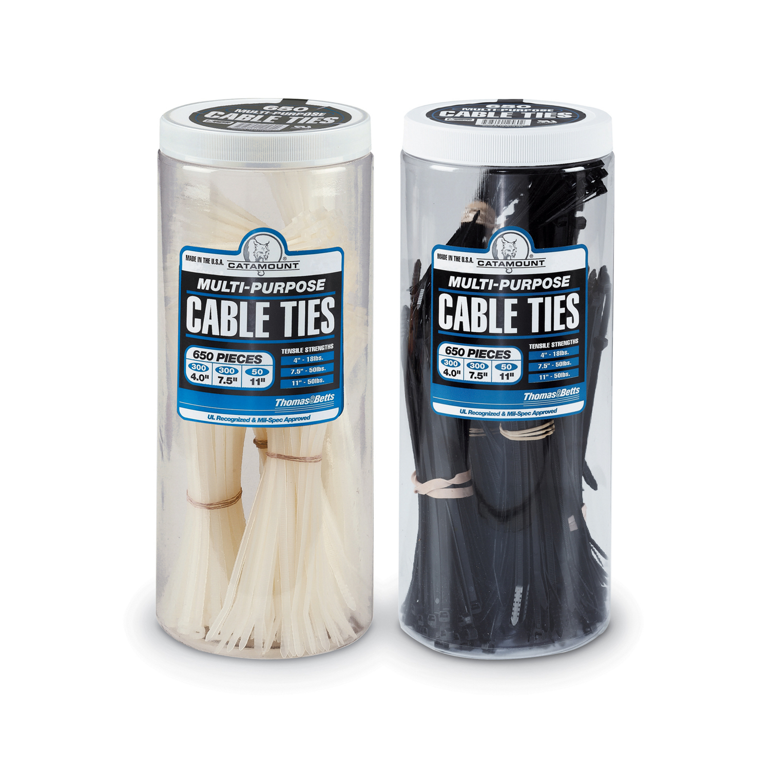 Product image for Catamount 90650I 4 x 7.5 Inch Natural Nylon 6/6 Weather Resistant Cable Tie Assortment Jar