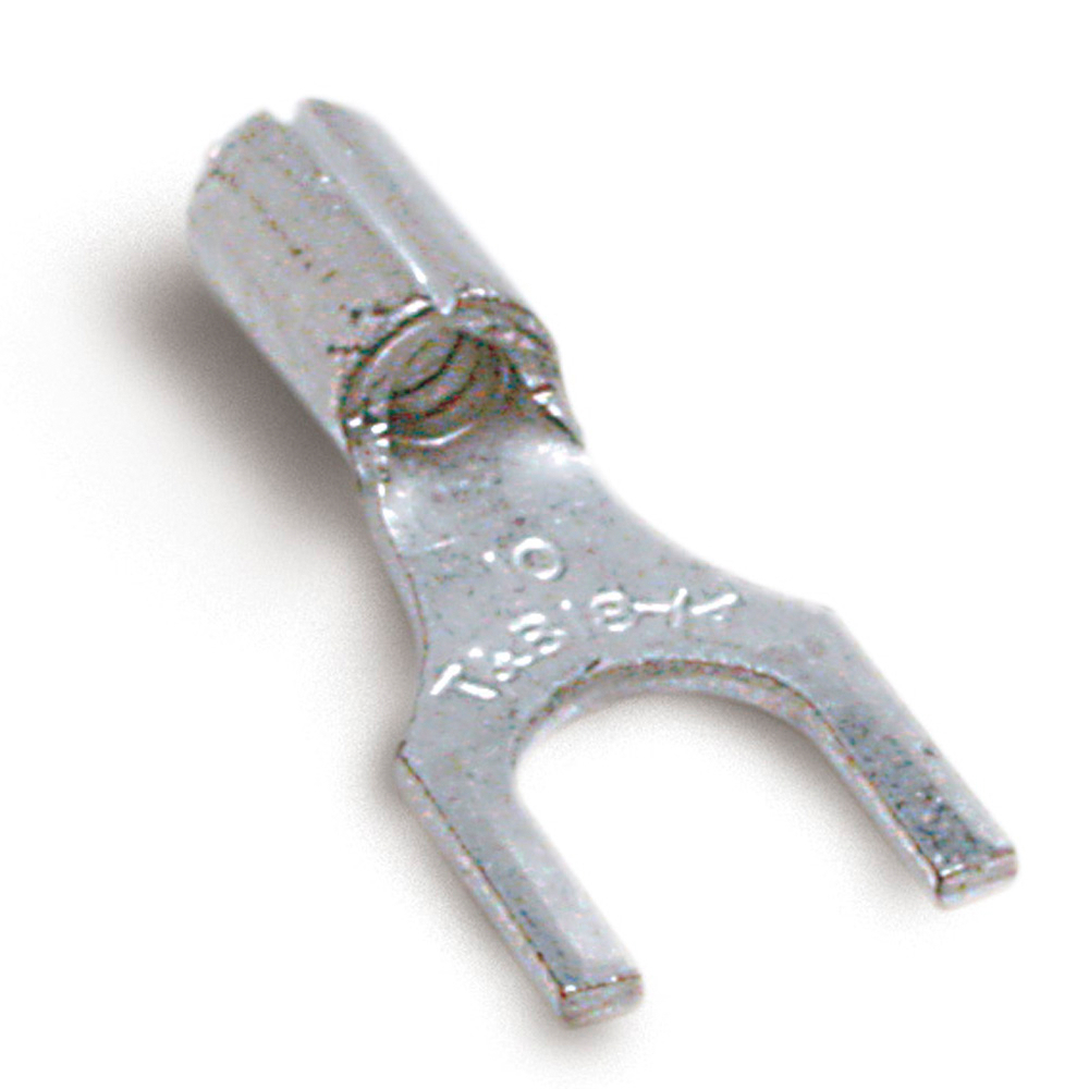 Product image for Thomas & Betts B14-8F 18 to 14 AWG #8 Stud Metallic Electrotinned Copper Non-Insulated Fork Terminal