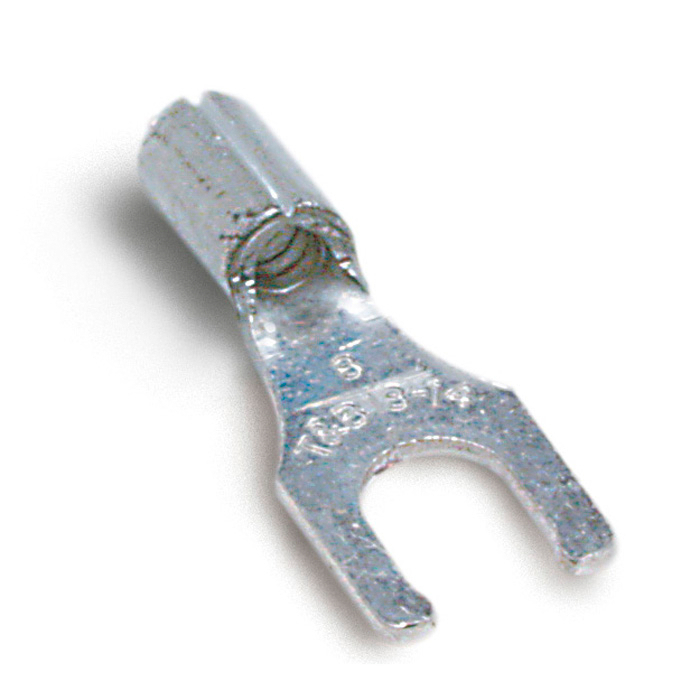Product image for Thomas & Betts A18-6FL #6 Bolt Hole 22-16 AWG Wire Range Metallic Non-Insulated Locking Fork Terminal