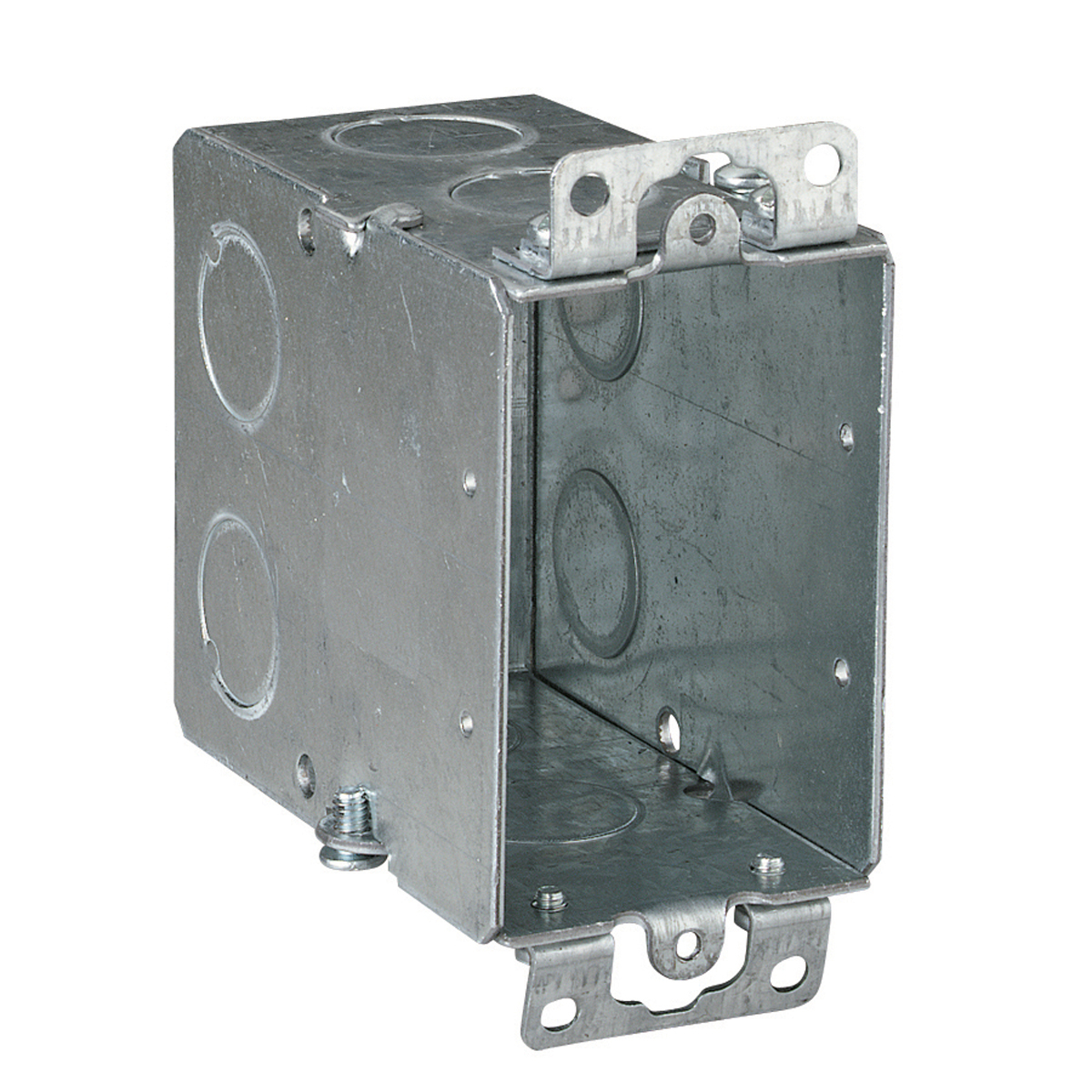 Steel City® Switch Box, Gangable, 1 Outlet, 1 Gang, 5 Knockouts, 1/2 in Knockout, Knockout Cable Entry, 18 cu-in Capacity, Steel, Electro-Galvanized, Silver, 3 in H x 2 in W x 3-1/2 in D Dimensions