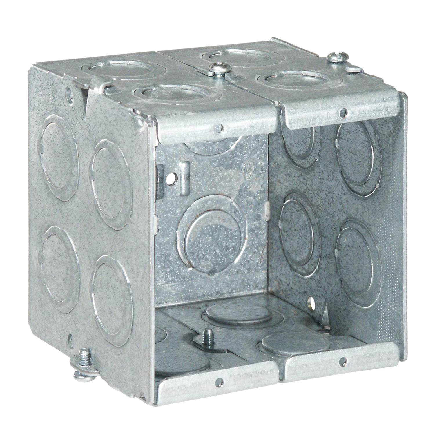 Steel City® Masonry Box, Gangable, 1 Outlet, 2 Gangs, 12 Knockouts, 1/2 in, 3/4 in Knockout, Knockout Cable Entry, Threaded Mounting, 22 cu-in Capacity, Steel, Pre-Galvanized, Silver, 3-3/4 in L x 3-3/4 in W x 3-1/2 in D Dimensions
