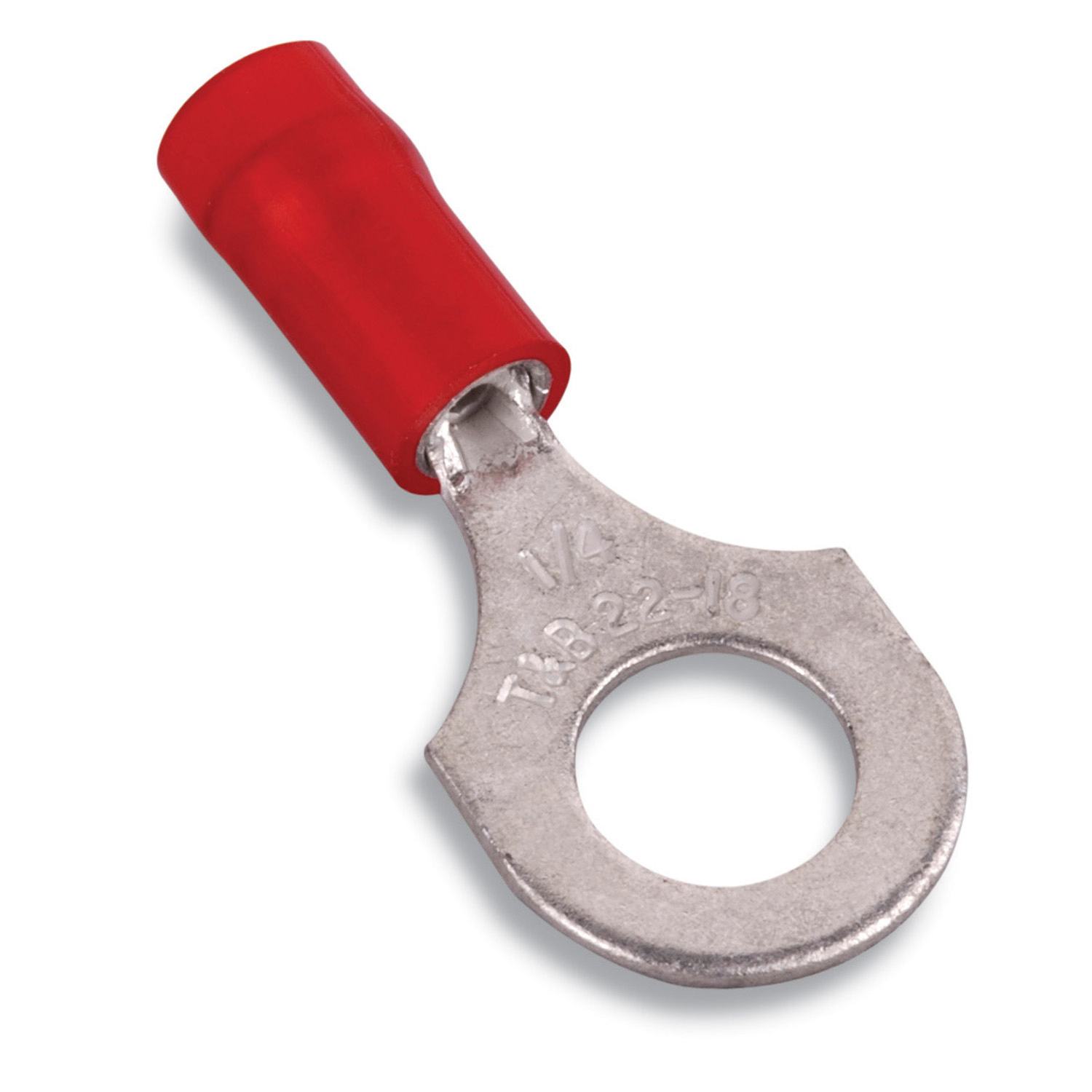 Product image for Thomas & Betts RA18-516 5/16 Inch Bolt Hole 22-16 AWG Wire Range Red Insulated Nylon Ring Terminal