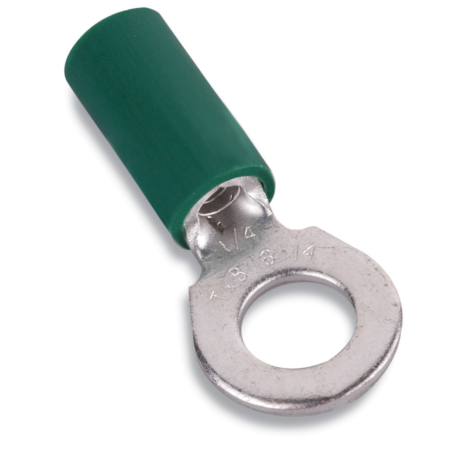 Product image for Thomas & Betts 14RBC-516 5/16 Inch Bolt Hole 16-14 AWG Wire Range Insulated Vinyl Heavy Duty Ring Terminal
