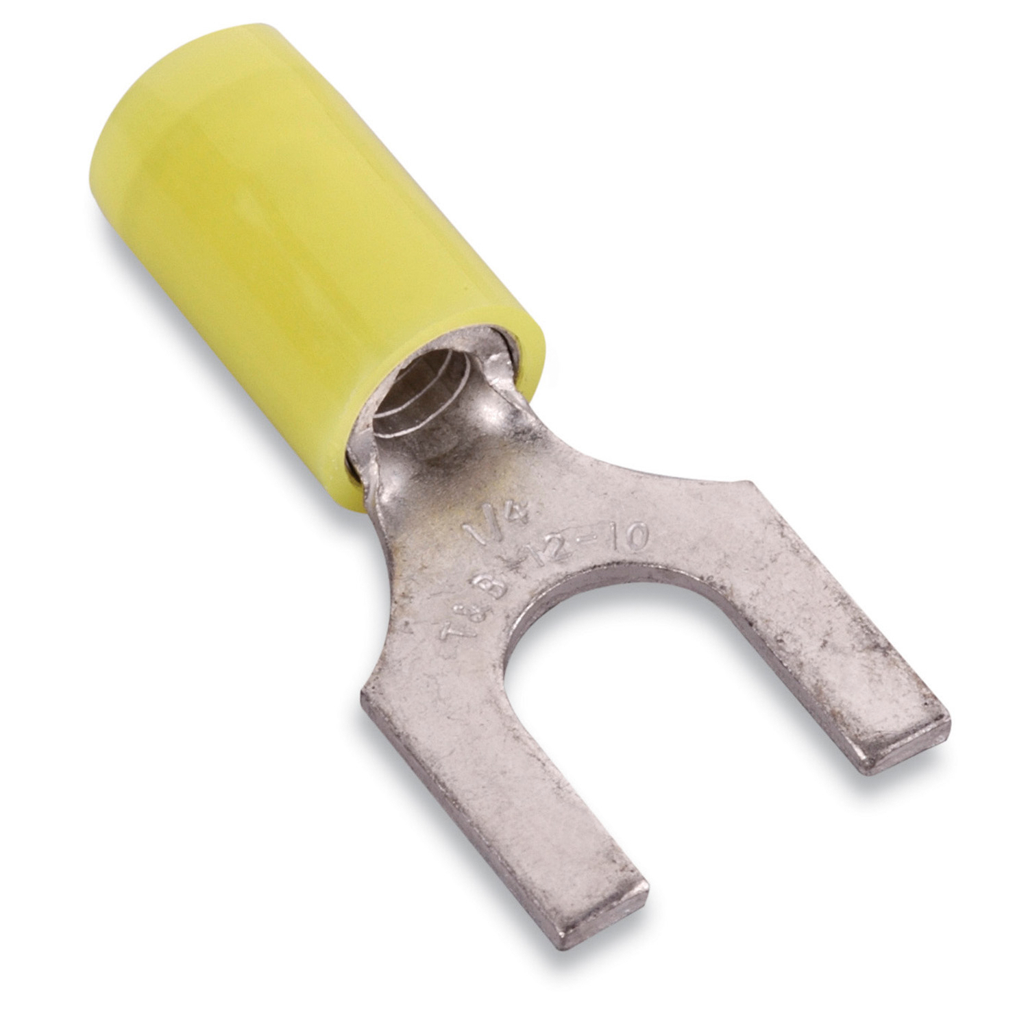 Product image for Thomas & Betts RC10-6F #6 Bolt Hole 12-10 AWG Wire Range Yellow Insulated Nylon Fork Terminal