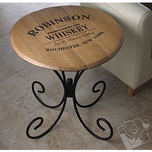 Authentic Barrel Head End Table With Personalized Whiskey Theme