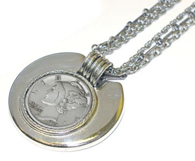 Silver Mercury Dime in Silverstone Bezel with Chain