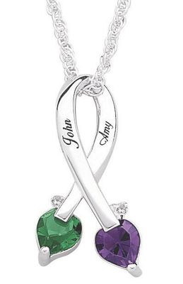 Couples Birthstone Ribbon Pendant