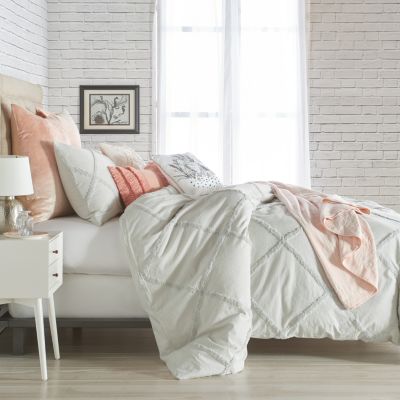 Chenille Lattice Grey Queen 3 Piece Comforter Set Art Van Home