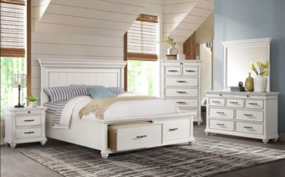 Slater Weathered White 5 Piece King Storage Bedroom Set