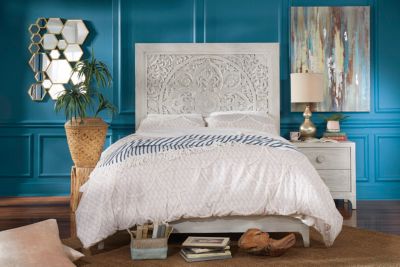 Boho Chic Washed White Queen Bed