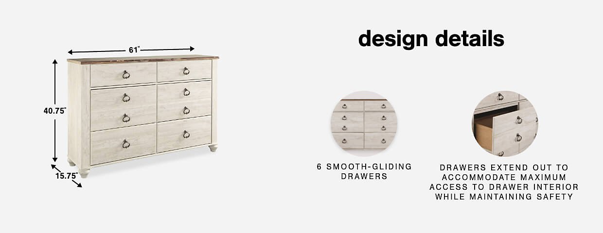 The Willowton Brown / Beige / White Six Drawer Dresser is available at  Discount Furniture Center proudly serving South Hill and Farmville, VA and  surrounding areas!