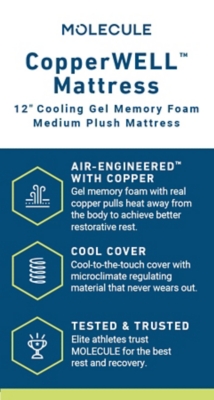 MOLECULE CopperWELL Medium Gel Memory Foam 12 Inch Queen Mattress