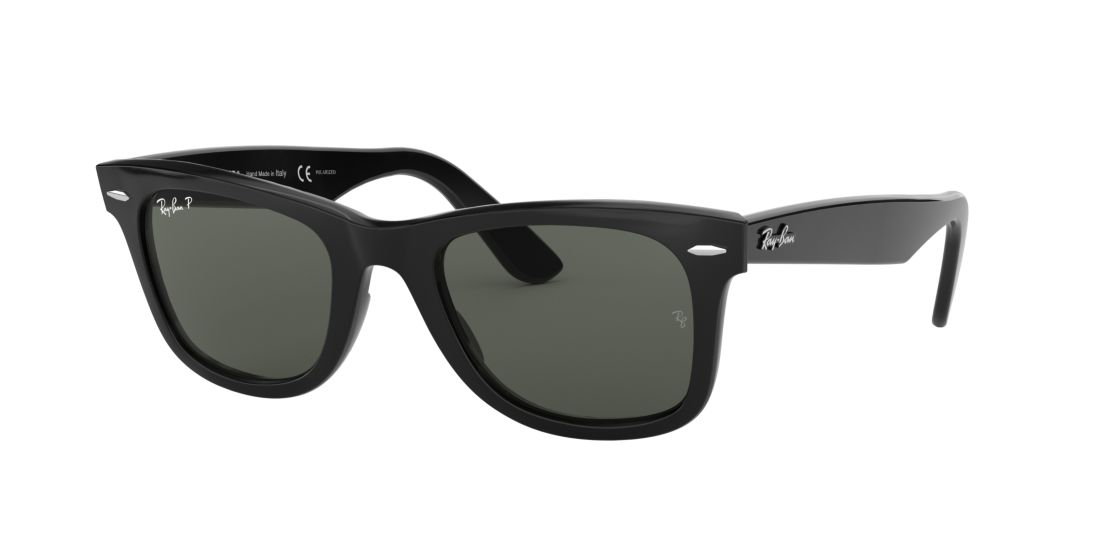 Ray Ban Unisex RB2140 ORIGINAL WAYFARER CLASSIC - Frame color: Black, Lens color: Green, Size 50-22/150