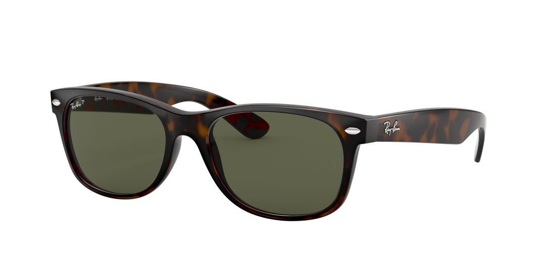 Ray Ban Unisex RB2132 NEW WAYFARER CLASSIC - Frame color: Tortoise, Lens color: Green, Size 52-18/145