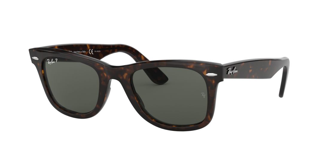 Ray Ban Unisex RB2140 ORIGINAL WAYFARER CLASSIC - Frame color: Tortoise, Lens color: Green, Size 50-22/150