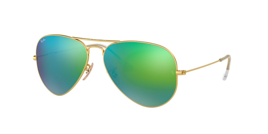 Ray Ban Unisex RB3025 AVIATOR FLASH LENSES - Frame color: Gold, Lens color: Green, Size 62-14/140