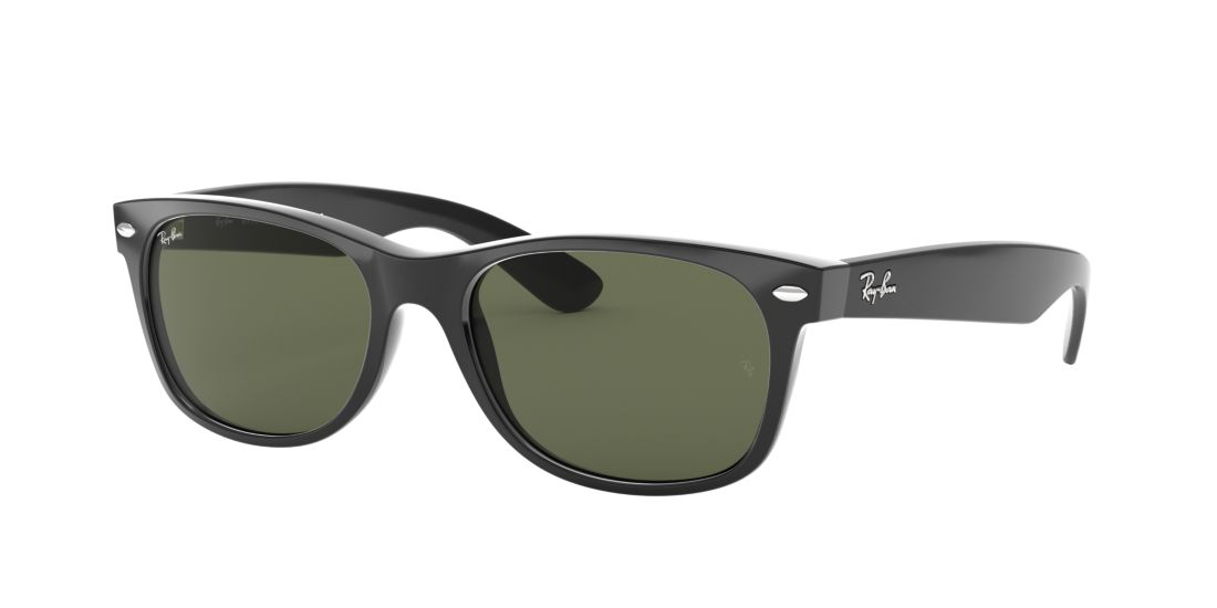 Ray Ban Unisex RB2132F NEW WAYFARER CLASSIC - Frame color: Black, Lens color: Green, Size 55-18/140
