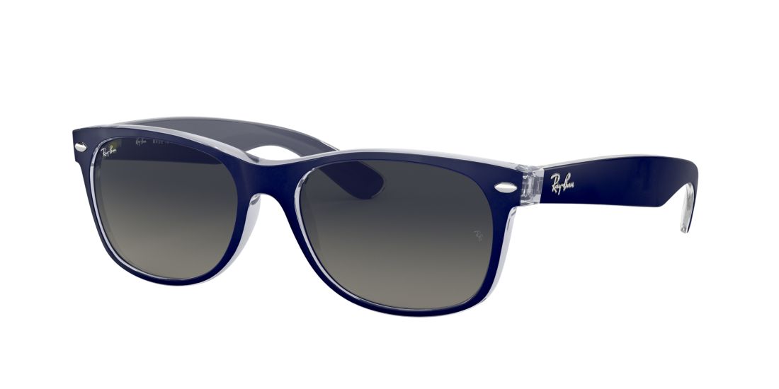 Ray Ban Unisex RB2132 NEW WAYFARER COLOR MIX - Frame color: Blue, Lens color: Grey-Black, Size 55-18/145