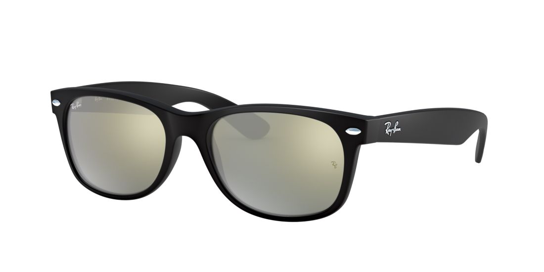 Ray Ban Unisex RB2132 NEW WAYFARER FLASH - Frame color: Black, Lens color: Green, Size 55-18/145