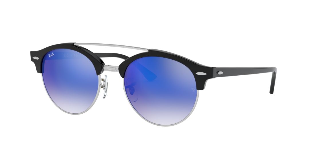 Ray Ban Man RB4346 CLUBROUND DOUBLE BRIDGE - Frame color: Black, Lens color: Blue Gradient Flash, Size 51-19/145