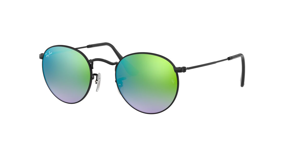 Ray Ban Unisex RB3447 ROUND FLASH LENSES GRADIENT - Frame color: Black, Lens color: Green, Size 53-21/145