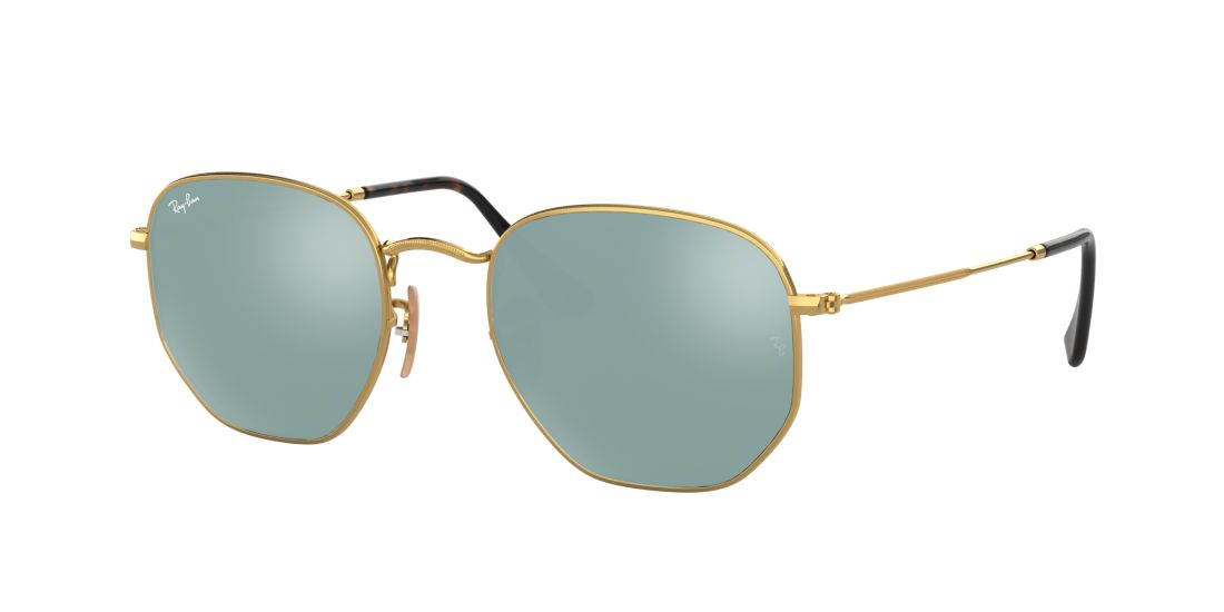 Ray Ban Unisex RB3548N HEXAGONAL FLAT LENSES - Frame color: Gold, Lens color: Grey-Black, Size 54-21/145