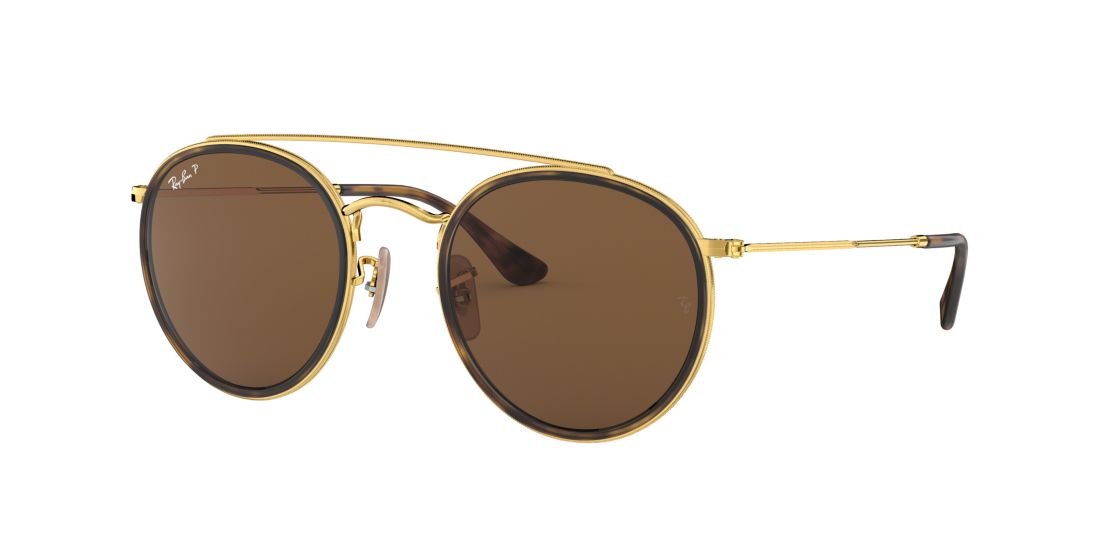Ray Ban Ray-ban Polarized Sunglasses , Rb3647n Round Double Bridge In Polarized Brown Classic B-15