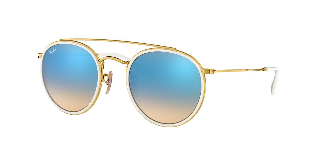 Ray Ban Unisex RB3647N ROUND DOUBLE BRIDGE - Frame color: Gold, Lens color: Blue Gradient Flash, Size 51-22/145