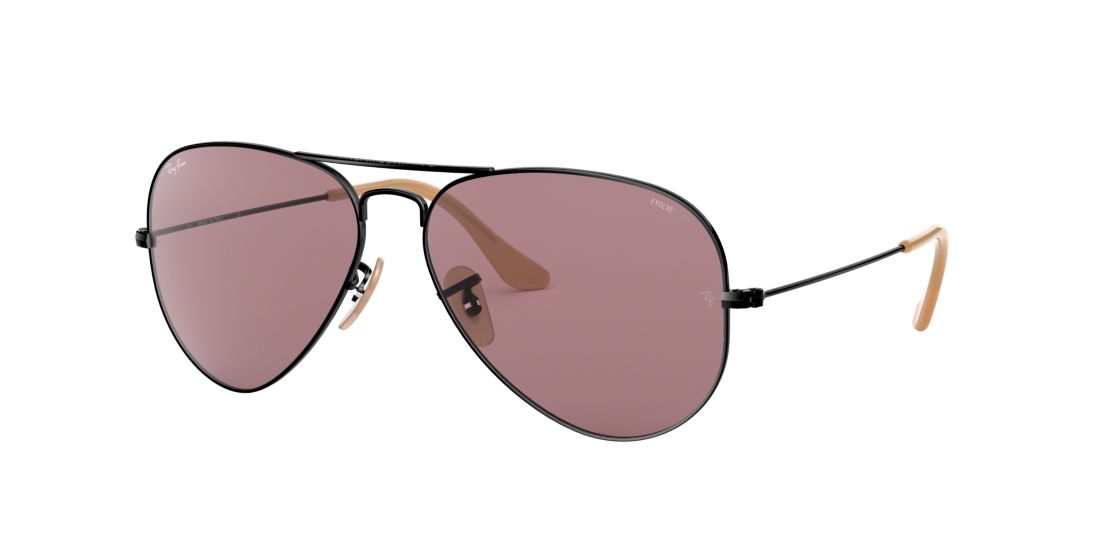 Ray Ban Unisex RB3025 AVIATOR EVOLVE - Frame color: Black, Lens color: Violet, Size 58-14/135