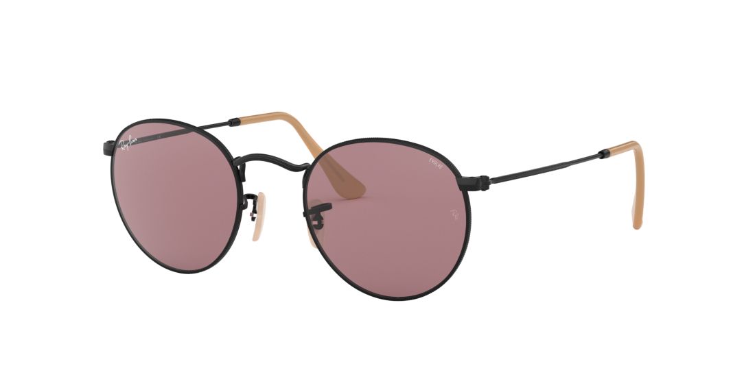 Ray Ban Unisex RB3447 ROUND EVOLVE - Frame color: Black, Lens color: Violet, Size 50-21/145