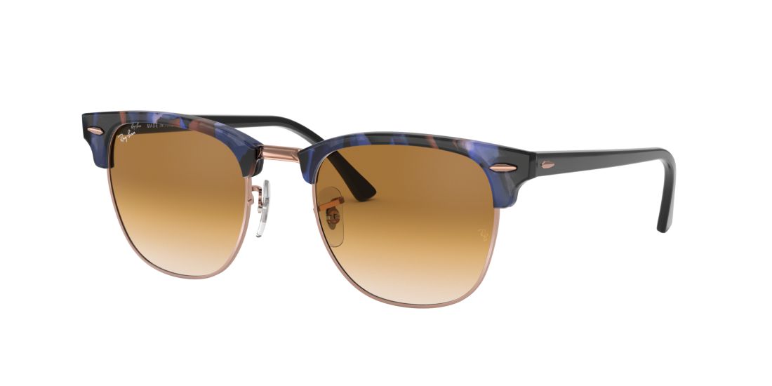 Ray Ban Unisex RB3016 CLUBMASTER FLECK - Frame color: Spotted Brown and Blue, Lens color: Brown Gradient, Size 51-21/145