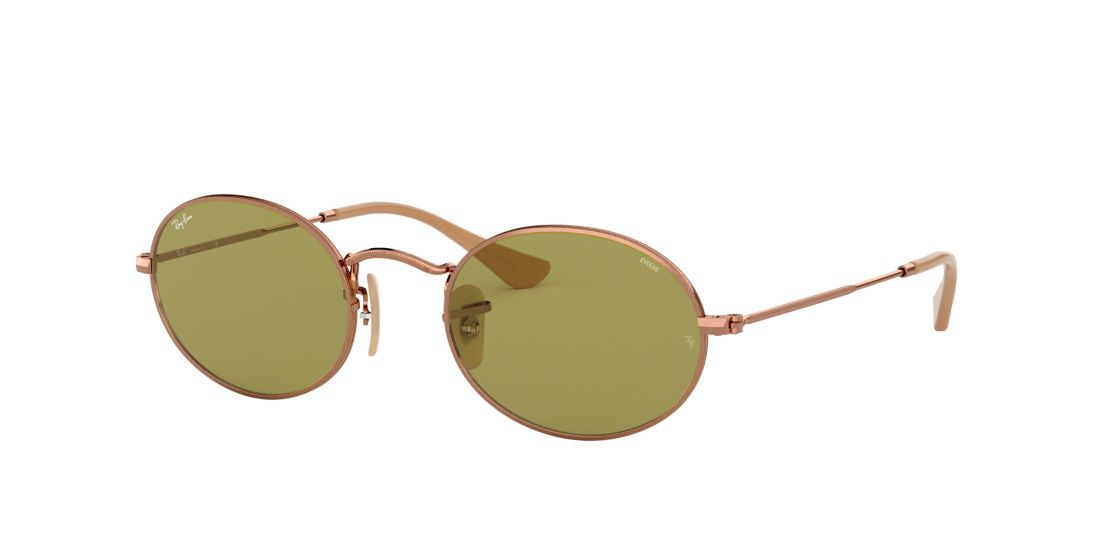 Ray Ban Unisex RB3547N OVAL EVOLVE - Frame color: Bronze-Copper, Lens color: Green, Size 51-21/145